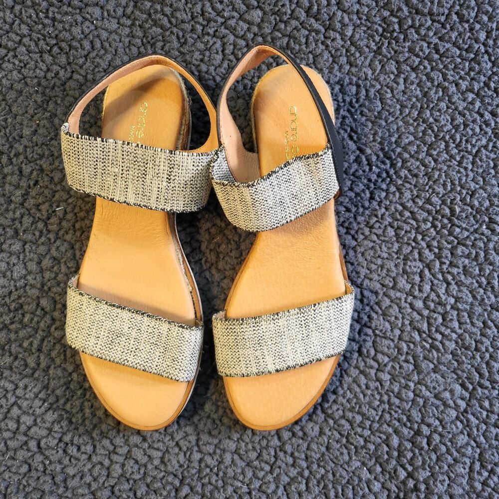 Andre Assous Nigella stretch-raffia sandal  leather footbed women size 9